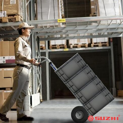 Suzhi Two Large Wheel Hand Truck Dolly Cart with Wheels Heavy Duty/with 2 Wheels / 600Lbs Load, 2 Straps for Furniture/Appliance/Carton/Warehouse/Office /10 Minutes to Install as Video in Kuwait