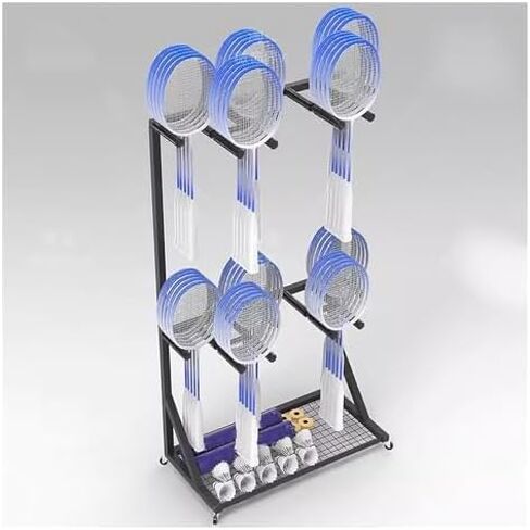 Large Capacity Mobile Tennis Racquet Storage Cart on Wheels, Steel Badminton Racket Holder for Gym & Game Room, Sports Organizer for Tennis & Badminton Equipment in Kuwait