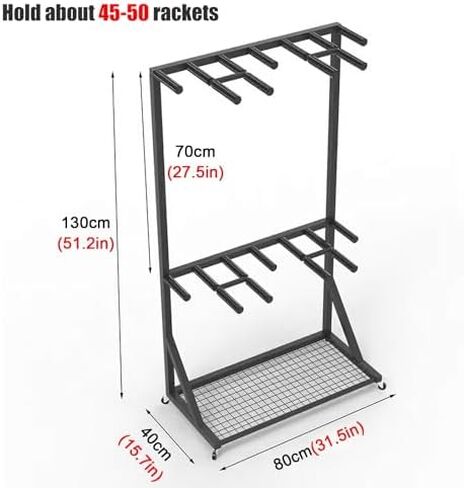 Large Capacity Mobile Tennis Racquet Storage Cart on Wheels, Steel Badminton Racket Holder for Gym & Game Room, Sports Organizer for Tennis & Badminton Equipment in Kuwait