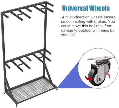 Large Capacity Mobile Tennis Racquet Storage Cart on Wheels, Steel Badminton Racket Holder for Gym & Game Room, Sports Organizer for Tennis & Badminton Equipment in Kuwait