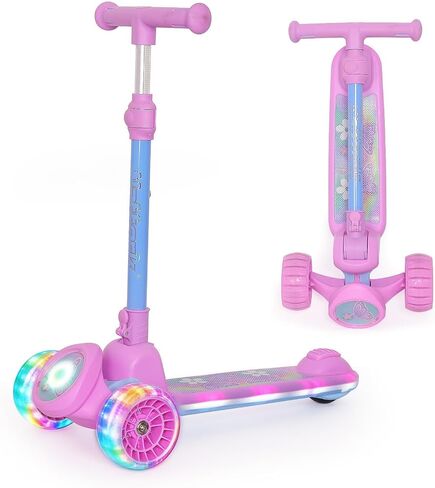 Nattork Kids Scooter with Light Up Wheels, Deck and Headlight, Wide Anti-Slip Deck and T-bar Handle with Rear Foot Brake, Adjustable Height 3 Wheel Scooter for Kids Ages 3+ and up to 220Lbs in Saudi Arabia