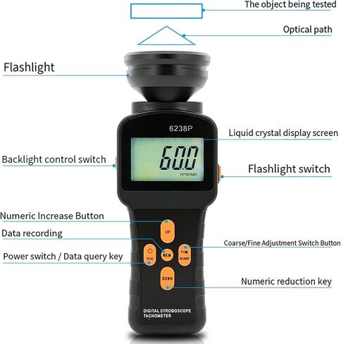Digital Stroboscope Flash Tachometer, Digital Stroboscope Tachometer Portable Flash Meter, 60-40000 RPM Measuring Range & Accuracy 0.05％, for Rotating Equipment and Motors in Saudi Arabia