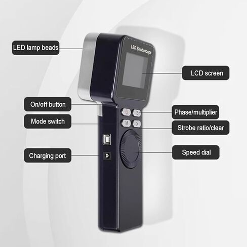 Handheld Stroboscope, Non Contact Motor Engine Speed Analyzer, Measurement Range 1-999999 RPM, 0.001% Measurement Accuracy & Illuminance 1500 Lux, for Gears, Tires to Measure in Saudi Arabia