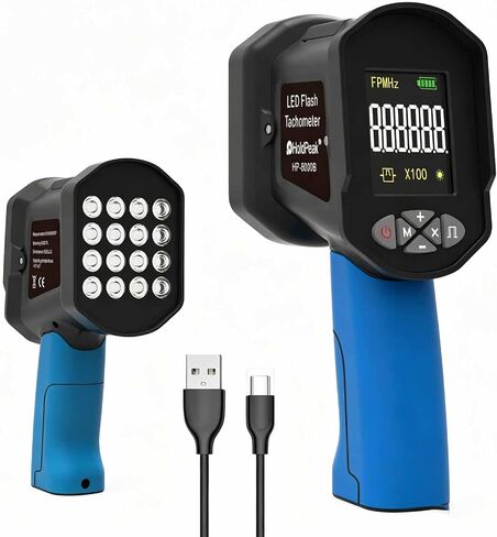 Handheld Stroboscope, High-Precision Non-Contact Digital Stroboscope with 16 LED Lamp Beads, 60~100,000 RPM, 1500LUX, 0.001% Accuracy, USB Charging, Perfect for Fan, HVAC Motor Engine in Kuwait