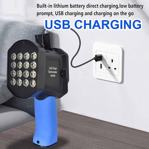 Handheld Stroboscope, High-Precision Non-Contact Digital Stroboscope with 16 LED Lamp Beads, 60~100,000 RPM, 1500LUX, 0.001% Accuracy, USB Charging, Perfect for Fan, HVAC Motor Engine in Kuwait