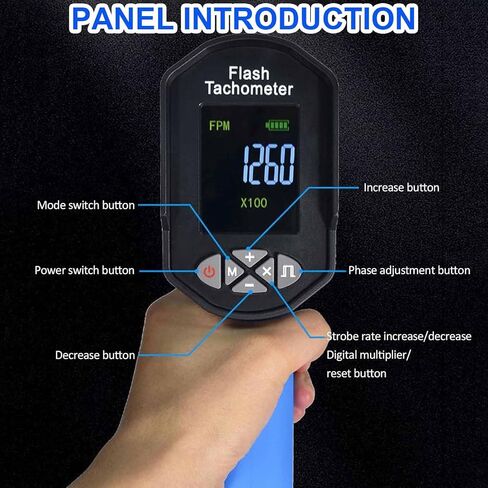 Handheld Stroboscope, High-Precision Non-Contact Digital Stroboscope with 16 LED Lamp Beads, 60~100,000 RPM, 1500LUX, 0.001% Accuracy, USB Charging, Perfect for Fan, HVAC Motor Engine in Kuwait