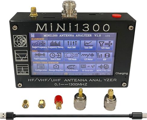 Upgraded Mini1300 Antenna Analyzer 0.1-1300MHz 4.3" TFT Touch Screen RF Vector Network Analyzer Labeled SMA Calibration Kit Portable HF VHF UHF SWR Meter Aluminum Alloy Shell Full Bands in Kuwait