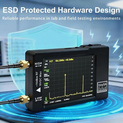 محلل التردد المحمول TinySA Spectrum Analyzer V0.3.1 100 كيلو هرتز - 960 ميجا هرتز مع شاشة لمس 2.8 بوصة MF/HF/VHF/UHF مدخل مولد إشارة مدمج ESD محمي والتحكم في الكمبيوتر in Kuwait