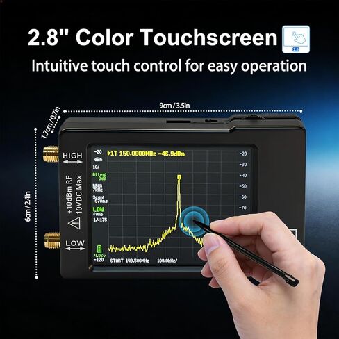 محلل التردد المحمول TinySA Spectrum Analyzer V0.3.1 100 كيلو هرتز - 960 ميجا هرتز مع شاشة لمس 2.8 بوصة MF/HF/VHF/UHF مدخل مولد إشارة مدمج ESD محمي والتحكم في الكمبيوتر in Kuwait