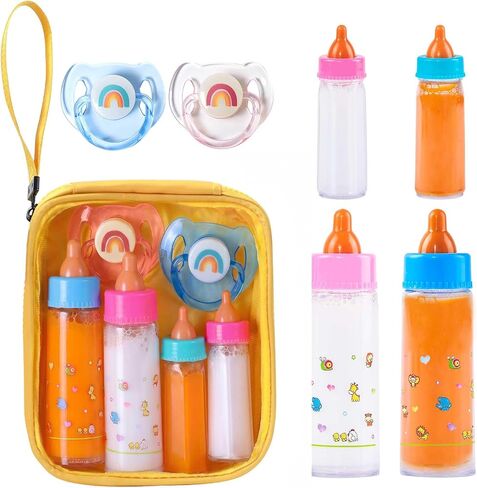Kaydora Magic Disappearing Milk and Juice Bottles with Pacifiers for Baby Doll Accessories,6 Pieces Pretend Play Feeding Toy Set, 4 Bottles and 2 Pacifiers in Kuwait