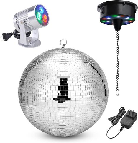 Yescom كرة ديسكو كبيرة مقاس 16 بوصة مع محرك وضوء دوار 6 دورة في الدقيقة وأضواء كشاف RGB 3 وات لحفلات السبعينيات والثمانينيات وحفلات DJ وحفلات الرقص وحفلات الزفاف وديكور العطلات in Kuwait