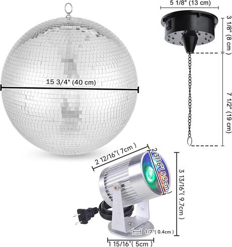 Yescom كرة ديسكو كبيرة مقاس 16 بوصة مع محرك وضوء دوار 6 دورة في الدقيقة وأضواء كشاف RGB 3 وات لحفلات السبعينيات والثمانينيات وحفلات DJ وحفلات الرقص وحفلات الزفاف وديكور العطلات in Kuwait