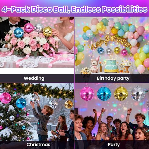 Youdepot Disco Ball 4-Pack 4" – Hanging Disco Ball Christmas Decor with String – Reflective Disco Christmas Décor for Indoor & Outdoor Use – Perfect Christmas Disco Decorations for Holiday Parties in Kuwait