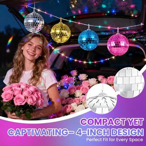 Youdepot Disco Ball 4-Pack 4" – Hanging Disco Ball Christmas Decor with String – Reflective Disco Christmas Décor for Indoor & Outdoor Use – Perfect Christmas Disco Decorations for Holiday Parties in Kuwait