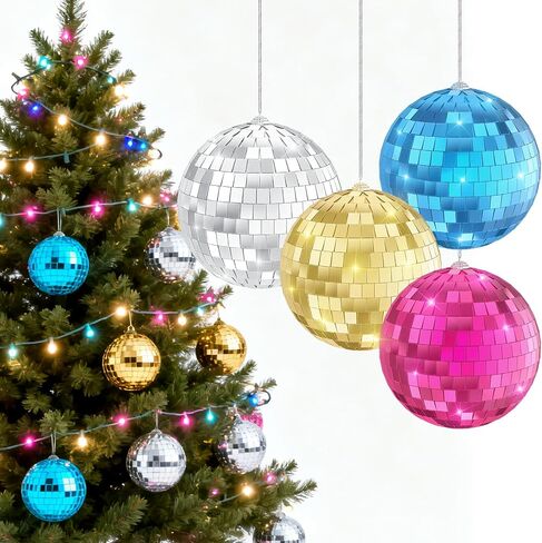 Youdepot Disco Ball 4-Pack 4" – Hanging Disco Ball Christmas Decor with String – Reflective Disco Christmas Décor for Indoor & Outdoor Use – Perfect Christmas Disco Decorations for Holiday Parties in Kuwait