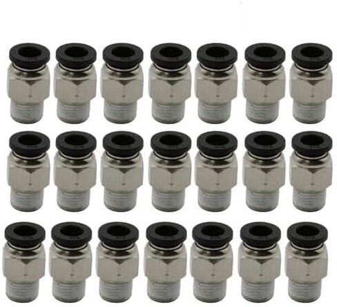 60-Pack 1/4" OD Push-to-Connect Pneumatic Fitting with 1/8" NPT Nickel-Plated Brass Thread, 150 PSI Rated, Hex 1/2" Wrench Fit in Kuwait