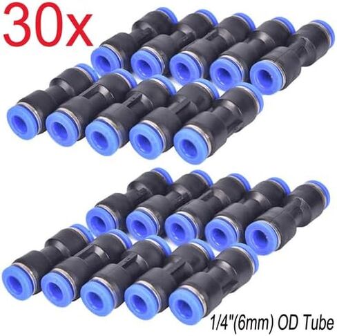 30PC 1/4" OD Plastic Pneumatic Push-to-Connect Straight Union Fitting for Air Tubing, 0-150 PSI, Vacuum Rated in Kuwait
