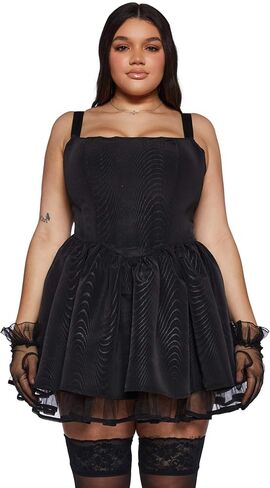 Dolls Kill Plus Magic Moves Corset Dress by Sugar Thrillz – Taffeta Corset Dress with Fishnet Mesh Petticoat & Lace-Up Back in Kuwait