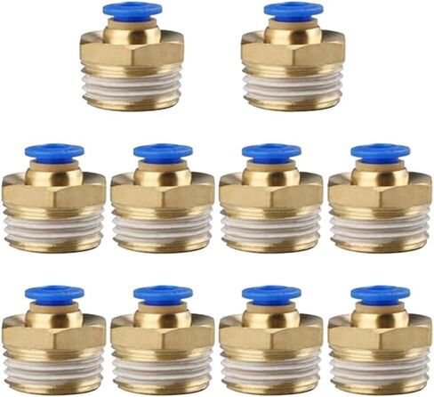 10-Piece Pneumatic Push-to-Connect Fittings: 1/4" Tube OD x 1/2" NPT Male, Brass & Polybutylene, 0–60°C, for Air Systems in Kuwait