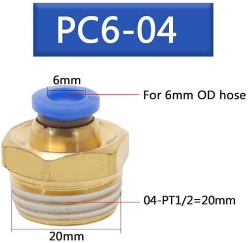 10-Piece Pneumatic Push-to-Connect Fittings: 1/4" Tube OD x 1/2" NPT Male, Brass & Polybutylene, 0–60°C, for Air Systems in Kuwait