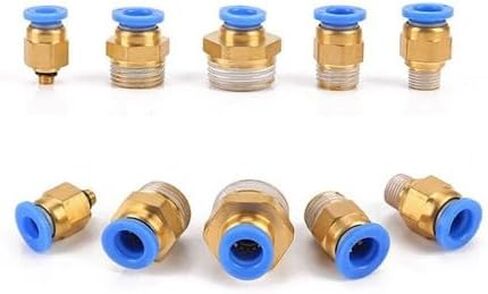 10-Piece Pneumatic Push-to-Connect Fittings: 1/4" Tube OD x 1/2" NPT Male, Brass & Polybutylene, 0–60°C, for Air Systems in Kuwait