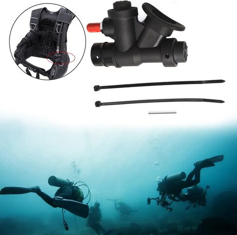 الغوص لمنفاخ الطاقة عن طريق الفم BCD K-Type صمام 45 درجة مع روابط كابل لمعوض الطفو للخرطوم المرن واجهة 2.5 سم مادة النايلون الأسود in Kuwait