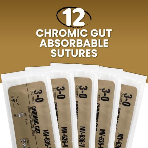 Oasis Vet Chromic Gut Surgical Suture, 3-0, (FS-2) 3/8 19/20mm Reverse Cutting Needle, 75cm, 12/Box, Veterinary Use in Kuwait