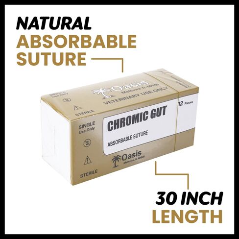 Oasis Vet Chromic Gut Surgical Suture, 3-0, (FS-2) 3/8 19/20mm Reverse Cutting Needle, 75cm, 12/Box, Veterinary Use in Kuwait