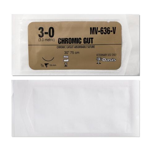 Oasis Vet Chromic Gut Surgical Suture, 3-0, (FS-2) 3/8 19/20mm Reverse Cutting Needle, 75cm, 12/Box, Veterinary Use in Kuwait