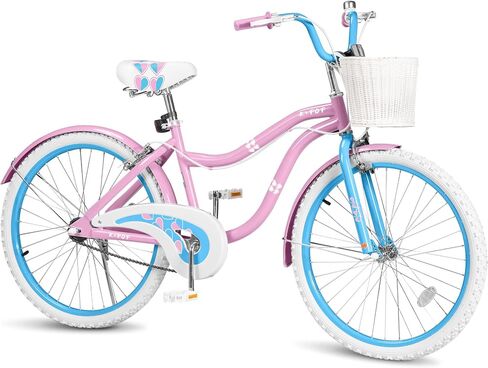 20/24 Inch Girls Bike with Basket, Kids Bike for Girls Age 6-14, Lightweight Kids Bicycle, Girl Bikes with Front and Rear Brakes, Adjustable Seat, Kickstand, Multiple Colors in Kuwait
