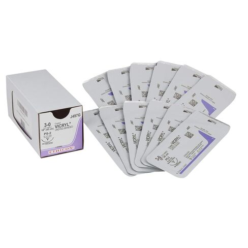 Ethicon J497G Coated Vicryl Suture, Synthetic Absorbable, PS-2, 3/8 Circle Needle, Size 3-0, 18" Size in Kuwait