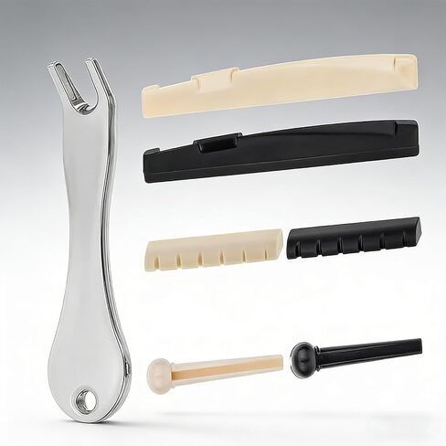 12-Piece Guitar Bridge Pin Set – Acoustic Guitar Accessories Kit with Black & Ivory ABS Bridge Pins, White Saddle, Metal Puller Tool, Peg Replacement Set for String Changing & Tone Upgrade in Kuwait