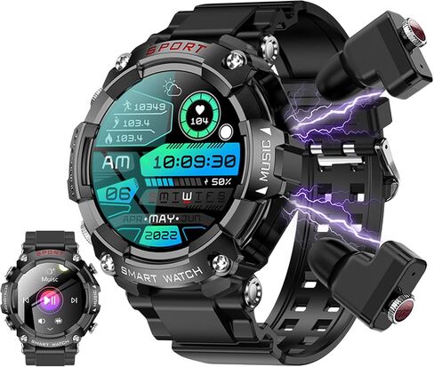 ZJX Smartwatch with Earbuds, 2-in-1 Sports Watch with Pedometer, 1.53-inch Rugged Fitness Watch, Calorie, Sleep Monitor, Heart Rate Monitor, 100+ Exercise Modes for iOS and Android in Kuwait
