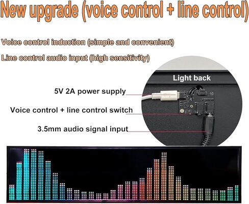Music Rhythm Spectrum Display, Dynamic LED Spectrum Analyzer, Voice Control + Line Control, Featuring 36 Display Styles, 16 Colors, 4 Frequency Ranges, 3.5mm Audio Input, for Entertainment,Music Lover in Kuwait