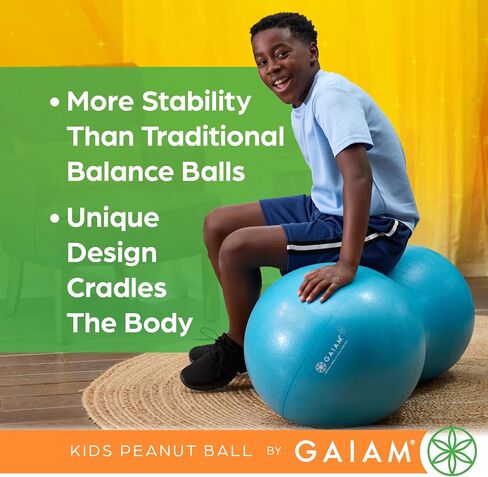 Gaiam Kids Active Seat Peanut Shaped Bounce Desk Chair -Exercise Yoga Balance Sitting Ball - Sensory Toys- Flexible Seating, Wiggle Seat for Boys and Girls - Lime in Kuwait