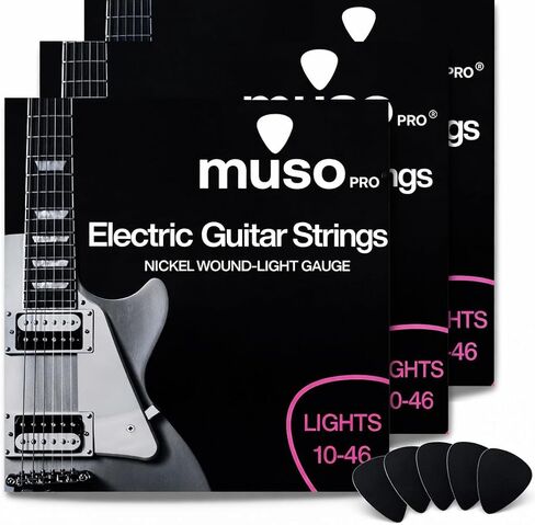 Electric Guitar Strings 10–46 (3 Pack) – Nickel Wound Electric Guitar Strings Light Gauge – Bright Tone, Stable Tuning, Long Lasting, 5 Free Picks in Kuwait