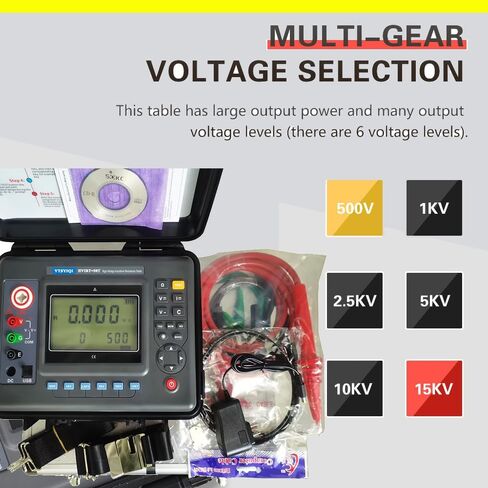 Digital 15kV High Voltage Insulation Tester with Rated Voltage 500V 1000V 2500V 5000V 10KV 15KV Insulation Resistance Range 0.01MΩ to 50TΩ Output Short-Circuit Current ≥6mA@15KV in Kuwait