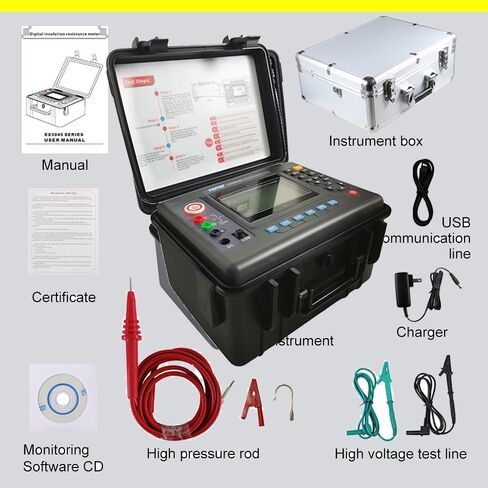 Digital 15kV High Voltage Insulation Tester with Rated Voltage 500V 1000V 2500V 5000V 10KV 15KV Insulation Resistance Range 0.01MΩ to 50TΩ Output Short-Circuit Current ≥6mA@15KV in Kuwait