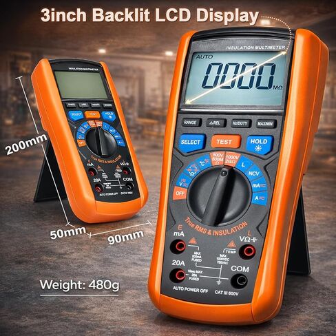 Insulation Resistance Tester 1000V Megohmmeter w/TRMS Multimeter 2 in 1, AIOMEST Megaohm Meter w/IR Test, NCV, Volt, 20A Current, Capacitance, Inductance, Continuity, Hz & Temp for HVAC, Motor in Kuwait