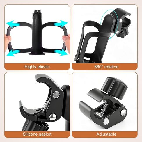 Pack of 2 Adjustable Bike Water Bottle Holder Mountain Bike Accessories for Men | Lightweight Mountain Bikes Water Bottle Cage & Cup Holder Bicycle Accessories | MTB Cup Grip for Riding - Black in Kuwait