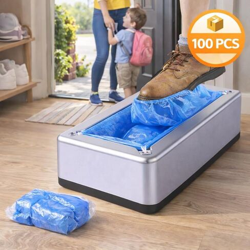 موزع غطاء أحذية أوتوماتيكي بدون استخدام اليدين مع 100 غطاء للاستعمال مرة واحدة، تصميم غير كهربائي عالي التحمل، يناسب معظم مقاسات الأحذية للمنزل والمكتب والعيادة وورشة العمل in Kuwait