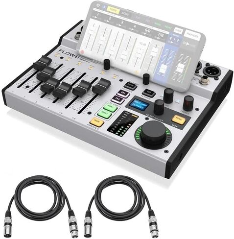 Behringer FLOW 8 8-Input Digital USB Audio Mixer with Bluetooth, Bundle with 2x H&A XLR M to F Professional Microphone Cable - 10' in Kuwait