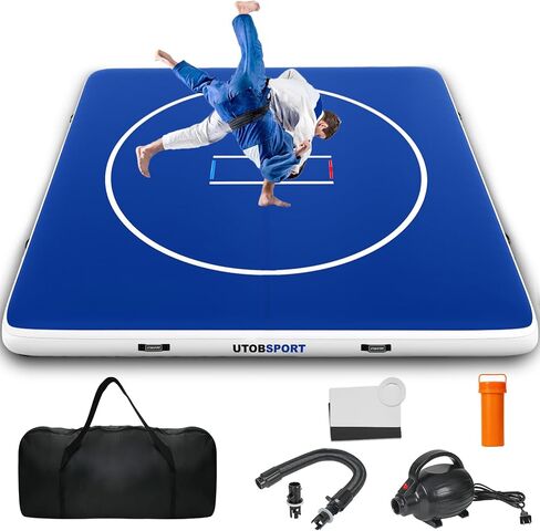 UTOBSPORT Inflatable Wrestling Mat 8FT /10FT /13FT /16.5FT x 4/6 inches Thick, Jiu Jitsu Mats, PVC Landing Training Mat Foldable for Home Gym BJJ, MMA, Martial Art, Boxing, Grappling and Judo in Kuwait