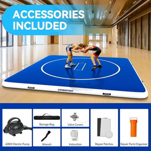 UTOBSPORT Inflatable Wrestling Mat 8FT /10FT /13FT /16.5FT x 4/6 inches Thick, Jiu Jitsu Mats, PVC Landing Training Mat Foldable for Home Gym BJJ, MMA, Martial Art, Boxing, Grappling and Judo in Kuwait