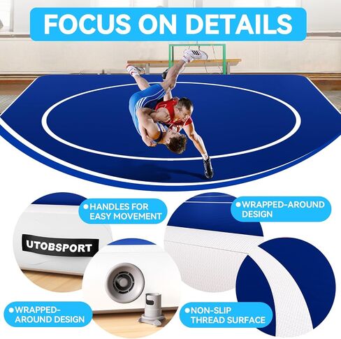 UTOBSPORT Inflatable Wrestling Mat 8FT /10FT /13FT /16.5FT x 4/6 inches Thick, Jiu Jitsu Mats, PVC Landing Training Mat Foldable for Home Gym BJJ, MMA, Martial Art, Boxing, Grappling and Judo in Kuwait