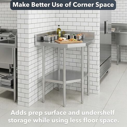 Stainless Steel Corner Work Table 38" x 38" – Commercial Corner Prep Table with Undershelf, 16 Gauge Type 304 Stainless Steel Top, 4" Backsplash, NSF Kitchen Work Table in Kuwait