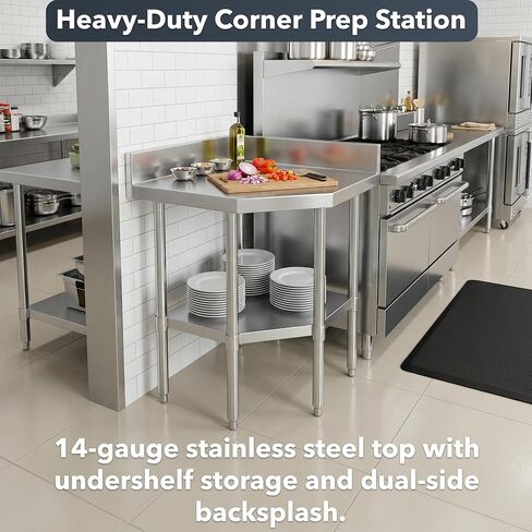 Stainless Steel Corner Work Table 38" x 38" – Commercial Corner Prep Table with Undershelf, 16 Gauge Type 304 Stainless Steel Top, 4" Backsplash, NSF Kitchen Work Table in Kuwait
