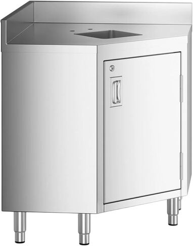 Stainless Steel Corner Work Table 24" x 24" – Commercial Enclosed Base Corner Prep Table, 14 Gauge Type 304 Stainless Steel Top, Hinged Door with Lock, 4" Backsplash, NSF Kitchen Work Table in Kuwait