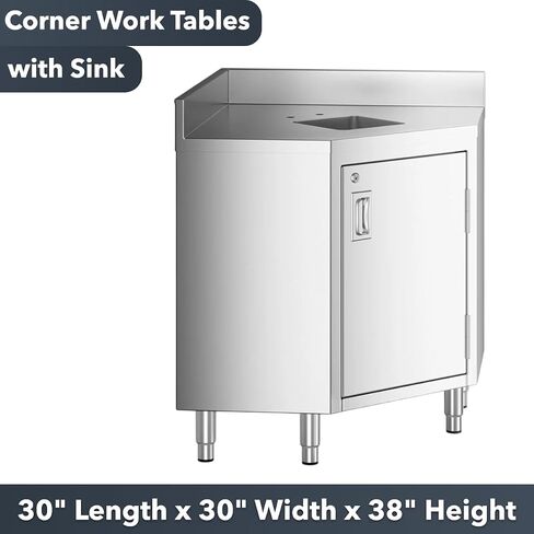 Stainless Steel Corner Work Table 24" x 24" – Commercial Enclosed Base Corner Prep Table, 14 Gauge Type 304 Stainless Steel Top, Hinged Door with Lock, 4" Backsplash, NSF Kitchen Work Table in Kuwait