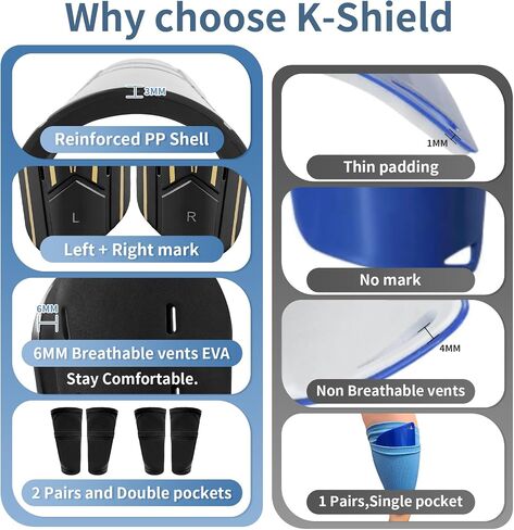 واقيات ساق كرة القدم K-Shield للأطفال والبالغين، وسادات واقية لساق كرة القدم 2 أكمام جورب، فتحات تهوية خفيفة الوزن لحماية الساق للأولاد والبنات والرجال والنساء in Kuwait